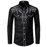 NW Mens Stylish Western Cowboy Shirt Embroidered Slim Fit Casual Long Sleeve Shirts Mens Wedding Party Shirt Black