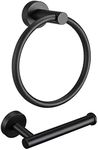 Pynsseu Bathroom Towel Ring Set, 304 Stainless Steel Matte Black Hardware Accessories Set Includes Hand Towel Holder, Toilet Paper Holder Black, Bathroom Hand Towel Holder