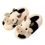 Gaolinci Cartoon Cow Cotton Slippers, Winter Indoor Outdoor Slippers for Women, Cow (Wrap Heel), 10 Women/9 Men