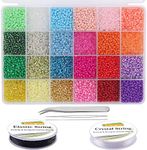 EuTengHao 13200Pcs Glass Seed Beads Small Craft Beads Small Beads for DIY Bracelet Necklaces Crafting Jewelry Making Supplies with Two 0.6mm Clear Bracelet String (3mm, 550 Per Color, 24 Colors)