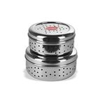 Sumeet Stainless Steel Hole Puri DabbasSprout MakerFlat Canisters with Air Ventilation Size No.8-12.5cm Dia & No. 9-14 cm Dia, 1 Liter, Silver