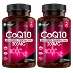 CoQ10 Supplement 200mg X 2 Bottles - Co Enzyme CQ10 Vegan Capsules 100% Pure and Naturally Fermented Ubiquinone Q10 High Strength Ubiquinone Coenzyme Q10 Coenzyme CoQ10 Supplement UK Made Ubiquinol