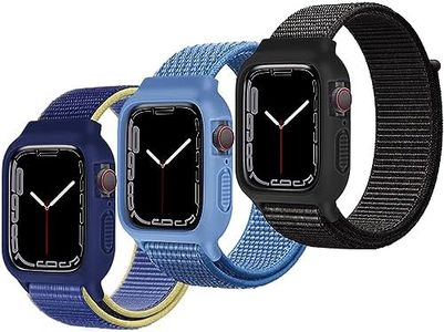 [3 Pack] Nylon Bands with Case Compatible with Kids Apple Watch Band 38mm 40mm 41mm & 42mm 44mm 45mm,Soft TPU Case with Breathable Velcro Strap for iWatch Series 9/8/7/6/5/4/3/SE/SE2,for Kids Women