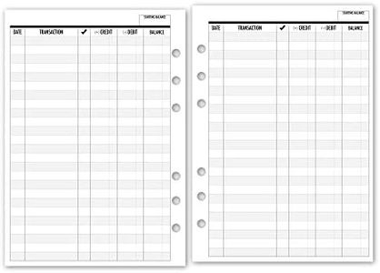 A5 Checkbook Registers Planner Insert Refill, 5.83″ x 8.27″, Fits 6-Rings Binders - Filofax, LV GM, Moterm, Choose Quantity