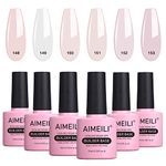 AIMEILI 5 in 1 Builder Base Clear Sheer Color Gel, No Need Slip Solution Builder Extension, Soak Off Gel Nail Polish 6pcs X 10ml - Kit Set 36