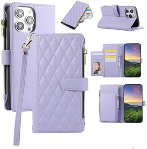 Boyobacase for iPhone 14 Pro Max Wallet Case,for iPhone 14 Pro Max Case, PU Leather Wallet Flip Cover Stand Feature[6 Card Slots] [1 Cash Pocket] [1 Zipper Coin Pocket] with Wrist Strap-Purple