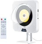 Upgraded Portable CD Player with Bluetooth,Wall Mountable CD Music Player with IR Remote Control, Wall CD Player for Home with Built-in HiFi Speakers, with Dust Cover/LED Screen,Bluetooth Speakers & FM Radio Support CD, USB, TF, AUX Input,White