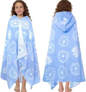 VOOVA & MOVAS Big Kids Hooded Bath Wrap, 8+, 100% Cotton,Blue Daisy
