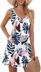 AUSELILY Ladies Summer Sleeveless V Neck Swimsuit Pockets Lounge Beach Strap Print Slip Dress Blue Plantain Medium