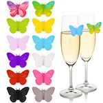 12 Pcs Silicone Barware Glass Markers, Butterfly Charms Drink Markers Tags Wine Glass Decorations Silicone Recognizer Cocktail Champagne Accessories for Party Bar Home Table Decorations, Multicolor