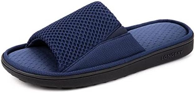 LongBay Men's Comfy Memory Foam Slide Slippers Breathable Mesh Cloth House Shoes