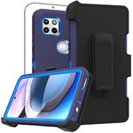 Stroson Compatible with Moto One 5G Ace Case with Screen Protector, Full Body Heavy Duty Kickstand Belt Clip Phone Case Shockproof Protective Cover Defender for Motorola Moto One 5G Ace (Navy)