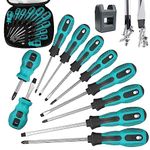 Serplex 10Pcs Screwdriver Set, Heavy Duty Magnetic Screwdriver With 5 Flat & 5 Cross Head Screwdriver, Durable Screwdriver Hand Tools Set With Tool Box (5 Size), Blue