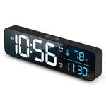 Digital Clock, Clock for Bedroom, Clocks for Living Room Decor, Desk Table Clock, Alarm Clock Large Display with Date Week Temperature, Automatic Brightness Dimmer, Smart Cool Modern (Black Blue)
