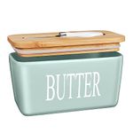 JSHKY Large Capacity Butter Dish for Canadian 1 LB of Butter, Airtight Porcelain Butter Keeper Hold a Whole Pound Block of Butter, Ceramic Butter Storage for Countertop, Color: Green