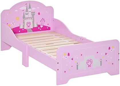 HOMCOM Cama Infantil para +3 Años 143x73x60 cm Cama para Niños de Madera con Barreras de Protección Carga Máx. 50 kg Rosa