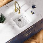 Davivy 19X19 White Bar Sink Fireclay Small Kitchen Sink,Dual-Mount Bar Prep Sink,RV Sink Square Bar Sink,Porcelain Single Bowl Kitchen Sink with Bottom Grid & Strainer