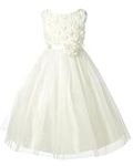 AkiDress Tulle and Mesh Flower Bodice Flower Girl Dress for Little Girl Ivory 10