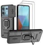 DERHAN Case for Xiaomi Redmi Note 13 Pro 5G (Not for 4G) / POCO X6, Shockproof Case with Tempered Glass [2 Pieces] + Lens Cap [Protects Camera], Cover Bumper with Ring Stand - Black