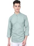 Majestic Man Cotton Printed Designer Short Kurta for Men (Medium, Pista Green)