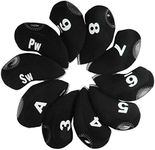 Andux Number Print Golf Iron Club Head Covers with Transparent Window 10pcs/Set Black