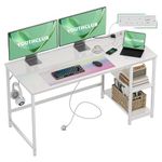 YOUTHCLUB Computer Desk,140x60cm Office Desk with Power Outlets and USB/Type-C,PC Desks for Student and Worker with 2 Shelves,Study Table for Writing,Wooden Desk for Bedroom,Home,Office,White
