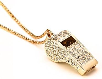 Gold Bling Whistle, Metal Crystal Rhinestone Whistle, Shining Whistle with Chain for Decoration, Stylish Whistle for Coaches, Referees,Teacher, Sports, Lifeguards