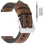 EACHE 22mm Leather Mens Watch Straps,Crazy Horse Genuine Leather Watchband,22mm Watch Replacement Bands in Dark Brown with Silver Buckle