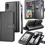 Tekcoo for iPhone XR Wallet Case/iPhone XR Case, 6.1" Luxury Cash ID Credit Card Slots Holder [Black] Purse Carrying PU Leather Folio Flip Cover [Detachable Magnetic Hard Case] & Kickstand