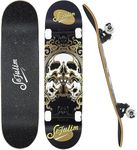 Sefulim 31 x 8 Inch Complete Skateboard 7 Layer Canadian Maple Double Kick Deck Concave Cruiser Trick Skateboard for Boys Girls Teens Adults Beginner(Skull)