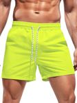 OYOANGLE Men's Solid Quick Dry Swim Trunks Drawstring Waist Beach Pool Board Shorts Lime Green XX-Large