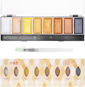 LIGHTWISH Metallic Waterolor Paints,8 Shimmery Gold Colors, Artist Glitter Solid Watercolors with 1 Water Brush Pen for Artists, Students and Painting Beginners