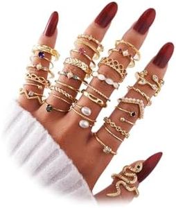 KISS WIFE Gold Silver Stackable Knuckle Rings Set for Women Girls, Boho Trendy Dainty Cute Sparkling Aesthetic Midi Rings Pack,Crystal Rhinestone Pearl Costume Jewelry, Christmas Gifts for Teen Girls,