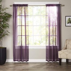 Elegant Comfort Luxury Sheer Curtains, Window Treatment Curtain Panels with Rod Pocket for Kitchen, Bedroom and Living Room (60 x 84-inches Long, Set of 2), Purple