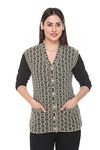 aarbee Sleeveless Woollen V-Neck Cardigan for Women (Medium, Beige/Black)