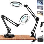 10X Magnifying Glass with Light and Stand, 3 Color Modes Desk Lamp Magnifying Glass for Reading, 10 Brightness Levels, Adjustable Swivel Arm LED Light Magnifier for Repair, Painting, Craft, Close Work