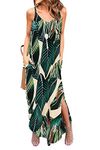 Zilcremo Women Summer Casual Dress Floral Loose Boho Dresses Cami Maxi Dresses with Pockets Tropicalleaf L