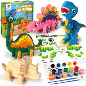 Mocoosy Wooden Dinosaur Painting Art Craft Kit for Kids 3-5, Wood Take Apart Dinosaur Snap Together Building Toy, Build Your Own Dinosaur with Paint and Stickers Creative STEM Game for Boys Girls