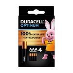 Duracell Optimum AAA Batteries (4 Pack) - Alkaline Batteries 1.5V - Up To 100% Extra Life or Extra Power - Meets Demands Of Modern Devices - 100% Recyclable, 0% Plastic Packaging - LR03 MX2400