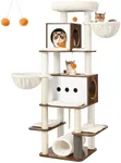 Feandrea Cat Tree, 64.5-Inch Tall Modern Cat Tower for Large Indoor Cats, Multi-Level Cat Condo with 2 Caves, 2 Hammocks, 4 Scratching Posts, Self-Groomer, Tunnel, Perch, Rustic Brown UPCT167K01