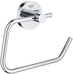 GROHE Essentials Toilet Paper Holder (Metal, without Cover, Concealed Fastening, Including Screws and Dowels, Durable Sparkling Sheen), Suitable for Gluing, Chrome, 40689001