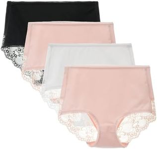 LIQQY Women's 3 or 4 Pack Comfort Cotton Lace Coverage Full Rise Briefs Underwear (Medium, Black/Pink2/White)