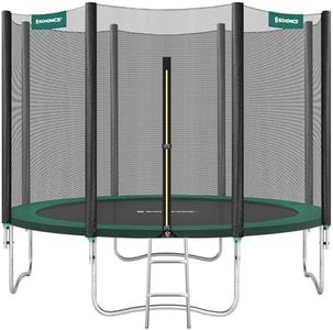 SONGMICS Trampolin Ø 305 cm, Gartentrampolin für Kinder mit Sicherheitsnetz, Randabdeckung, Leiter, 180 cm hohe gerade Stangen, Stahlrahmen, dunkelgrün STR10GN