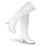 Hawkwell Women's Black White Fall High-heel Thigh High Boots Side Zip Chunky Heels Knee High Boots,White PU,9 M US