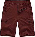 BASUDAM Men's Cargo Hiking Shorts Stretch Quick Dry Lightweight Work Shorts 6 Pockets for Camping Travel, Wine Red, 34