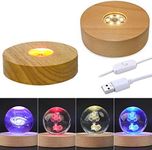 SYWAN 4" LED Wood Display Base for Crystals Glass Art, Colorful Light Crystal Display Base Stand with 6 LEDs (Multicolor+Warm Color)