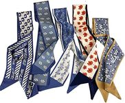 NCDUANSAN Retro small silk scarf girl heart spring and summer narrow ribbon headband headband bag decoration long scarf headdress (blue hair band 5pcs)