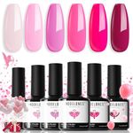 Modelones Gel Nail Polish, 6 Colors Hot Pink Tones Neon Pink Shades Magenta Light Soft to Dark Gel Polish Nail Art Design for Women Girls Salon DIY Home Manicure Kit Valentine's Day Nails Gift