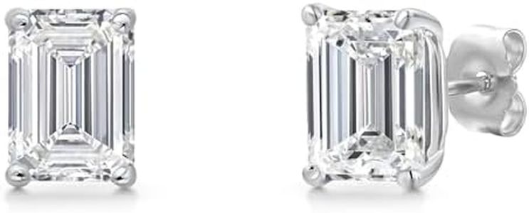 Gem Stone King 4.00 Cttw 14K White Gold IGI Certified Lab Grown Diamond Stud Basket Setting Earrings | Emerald Cut | E-F Color | VS1-VS2 Clarity | Double Notch | Gold Earrings For Women Men