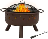 Sunnydaze Cosmic 30-Inch Fire Pit with Cooking BBQ Grill Grate, Spark Screen, and Fireplace Poker - Celestial Design